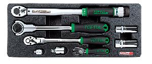Набор TOPTUL динамометрический трещоток 1/4", 3/8", 1/2", ключ 3/8" 20-110 Нм, переходники и свечные