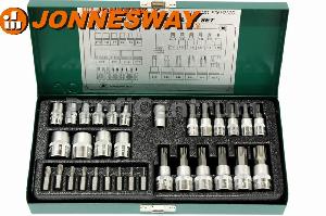 Набор Jonnesway насадок торцевых с вставками-битами 1/4”DR и 3/8”DR, 32 предмета.