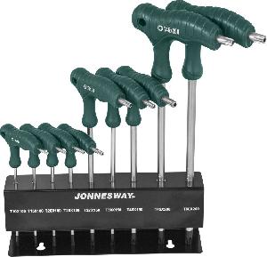 Набор Jonnesway ключей торцевых TORX® с рукояткой с центрированным штифтом Т10-Т50, 9 предметов