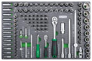 Набор TOPTUL головок и аксессуаров 1/4" и 1/2" 6-гр., 111 предметов в мягком ложементе