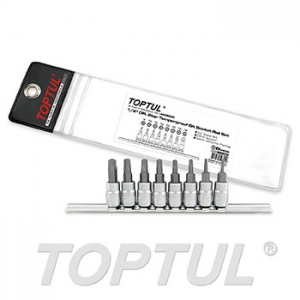 Набор TOPTUL  торцевых головок 1/4" TORX  с отверстием T8-T40 L=37 мм на планке 8 предметов 