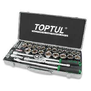 Набор TOPTUL головок и аксессуаров 1/2" 6-гранных 8-32 мм, 43 предмета в метал. кейс
