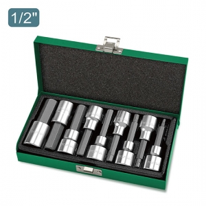 Набор TOPTUL HEX головок с шестигранной вставкой 1/2" Н4-Н17 L=80 мм, 9 предметов