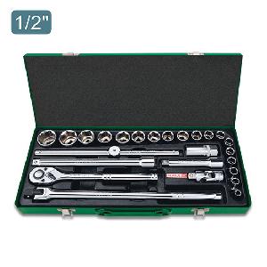 Набор TOPTUL головок и аксессуаров 1/2" 12-гранных дюймовых 5/16"-1-1/4", 25 предметов в метал.кейсе